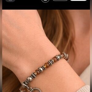 Sterling Silver Amber Crystal Bali
Bracelet - Artisan Toggle - 925 Silver